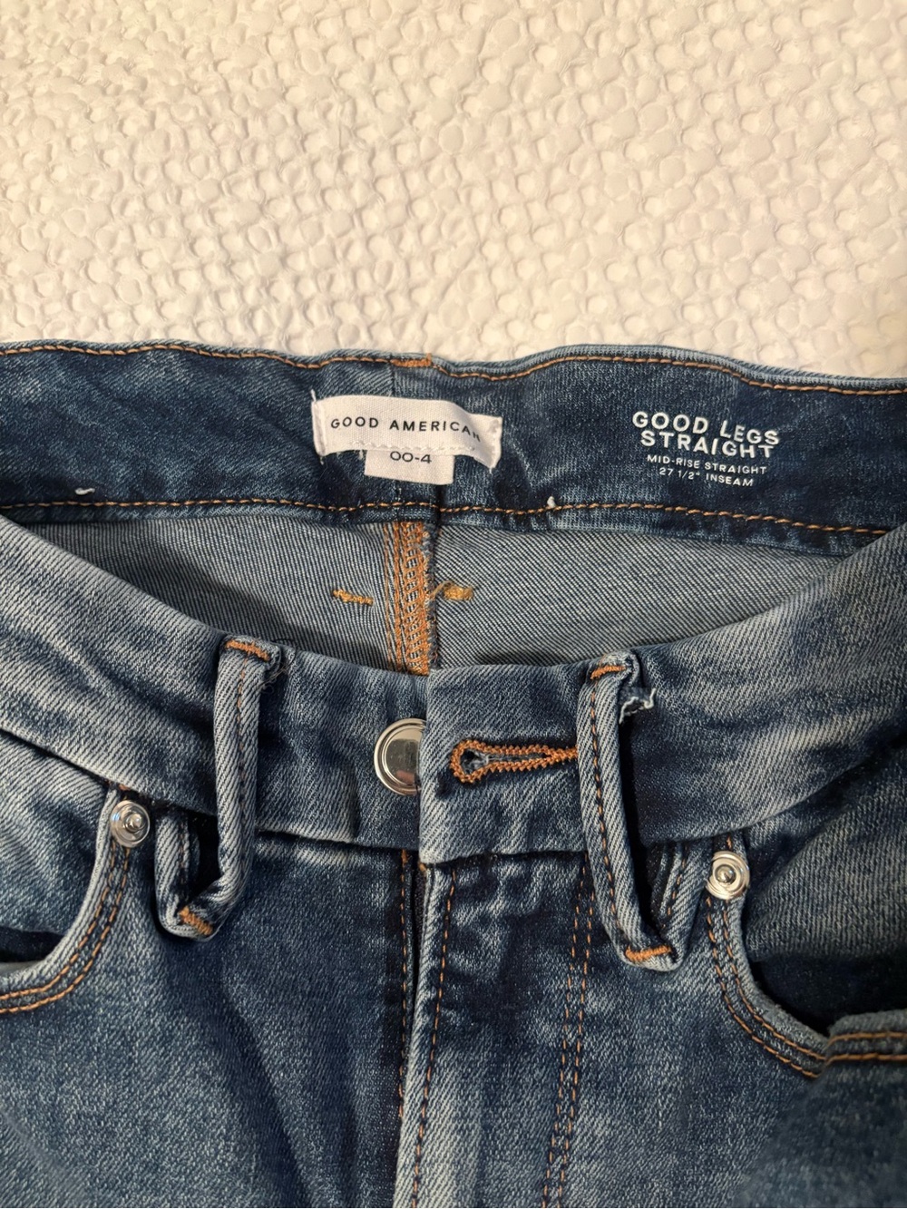 Good American Good Legs Straight Mid-Rise Blue Jeans Always Fits